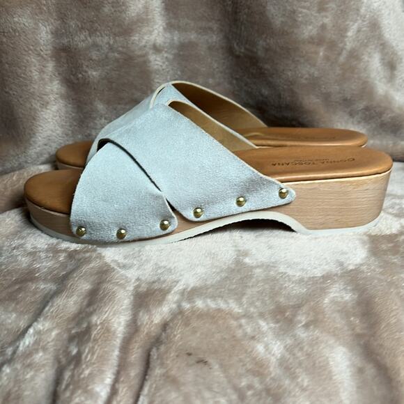 Women's Donna Tuscano Sandals Slip On Leather Taupe Sz 9 Platform Made in Italy! - Picture 3 of 8